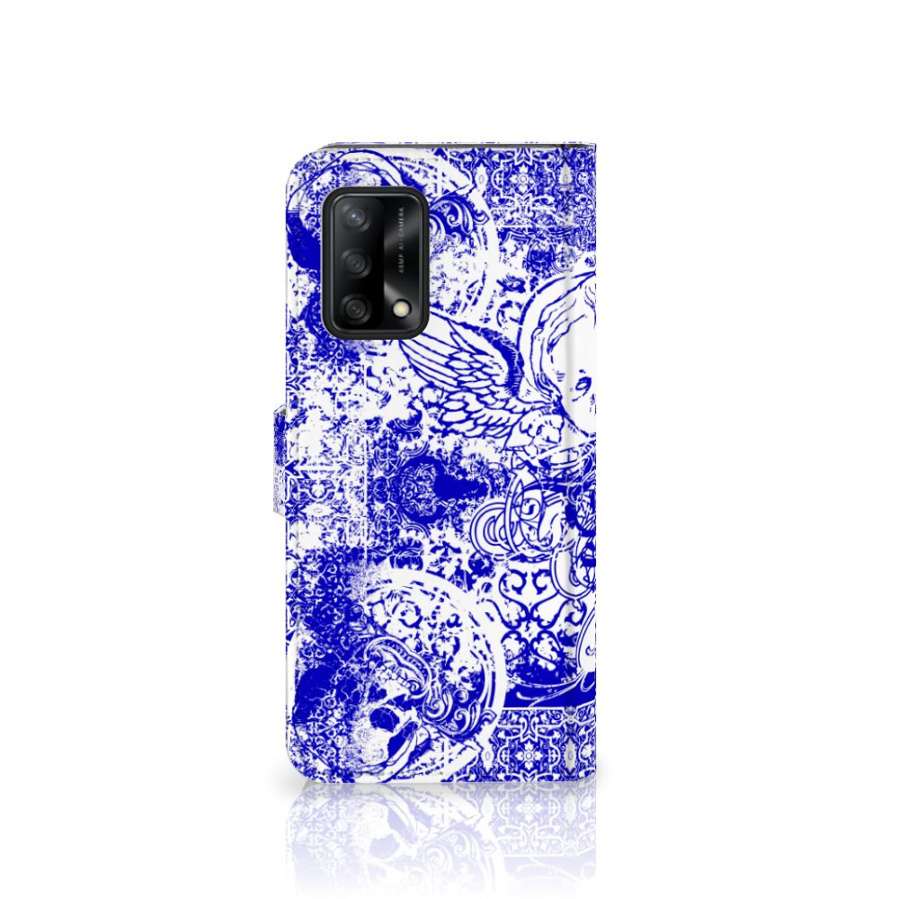 Telefoonhoesje met Naam OPPO A74 4G Angel Skull Blauw