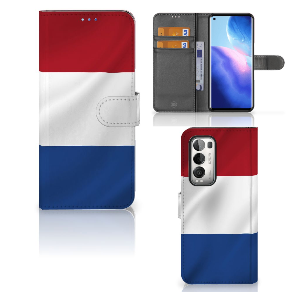 OPPO Find X3 Neo 5G Bookstyle Case Nederlandse Vlag met artistiek vlagdesign en pasjeshouder.