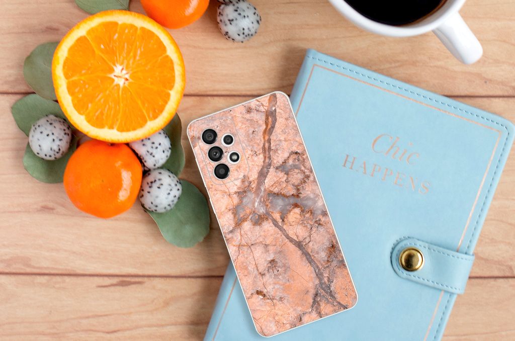 Samsung Galaxy A73 5G TPU Siliconen Hoesje Marmer Oranje B2C Telecom