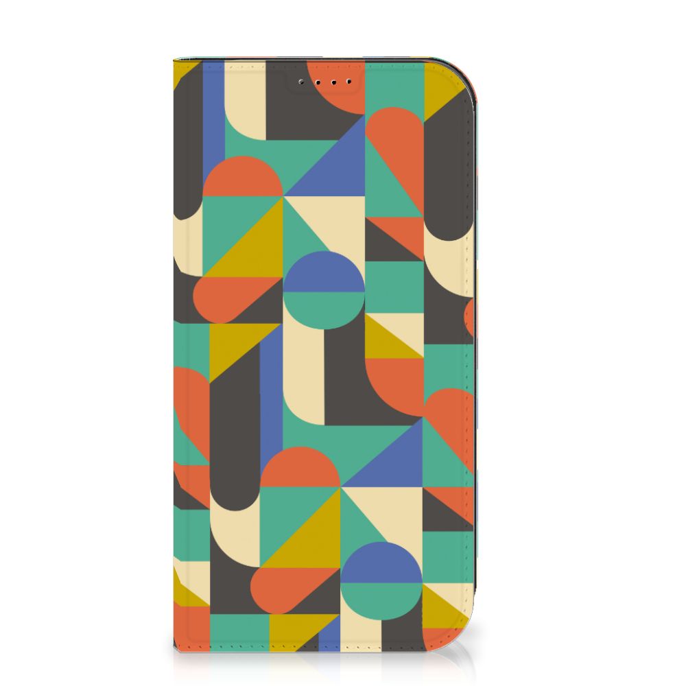 iPhone 15 Pro Max Hoesje met Magneet Funky Retro in kleurrijk geometrisch patroon