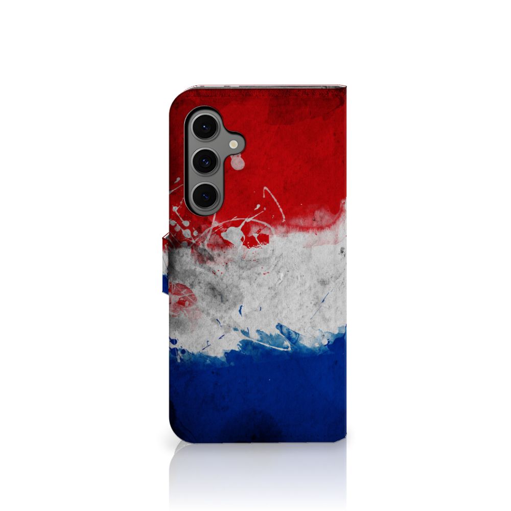 Samsung Galaxy S24 FE Bookstyle Case Nederland met artistiek ontwerp van de Nederlandse vlag.