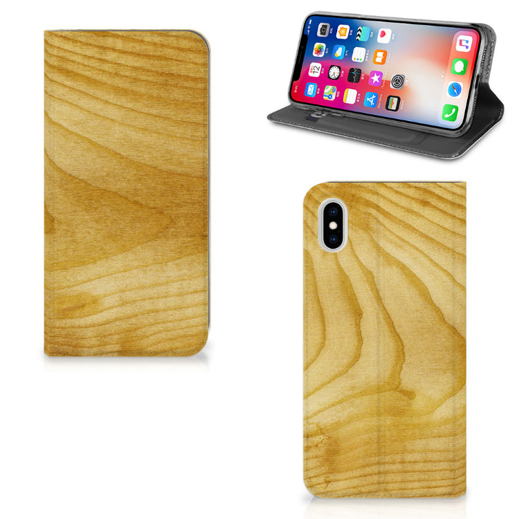 Apple iPhone Xs Max Book Wallet Case Licht Hout