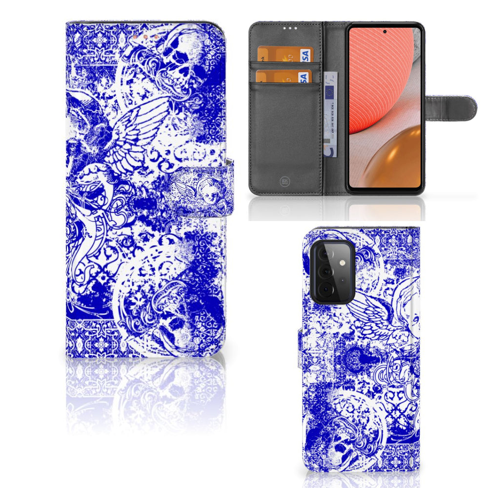 Telefoonhoesje met Naam Samsung Galaxy A72 Angel Skull Blauw