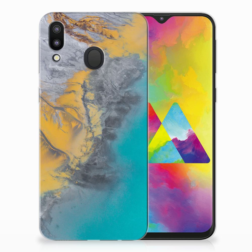 Samsung Galaxy M20 (Power) TPU Siliconen Hoesje Marble Blue Gold