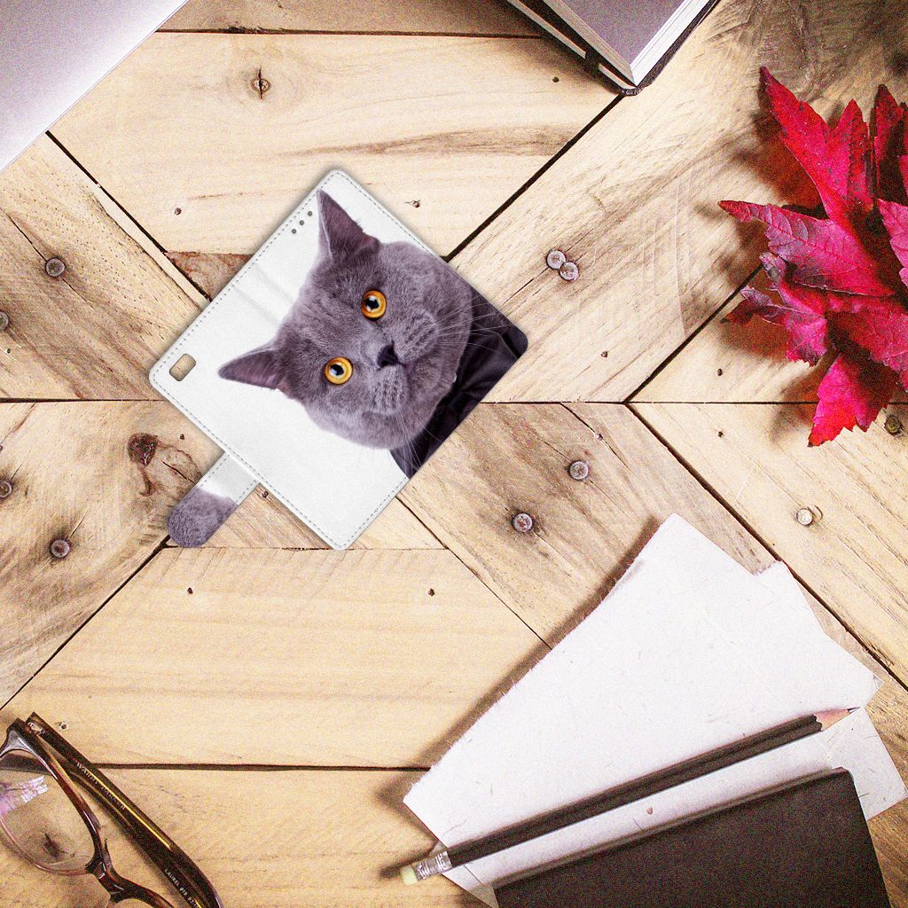 Huawei Ascend P8 Lite Telefoonhoesje met Pasjes Kat