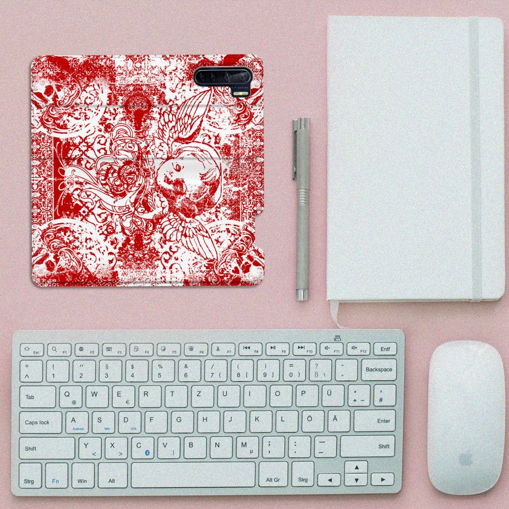 Mobiel BookCase OPPO Reno3 | A91 Angel Skull Rood - B2C Telecom
