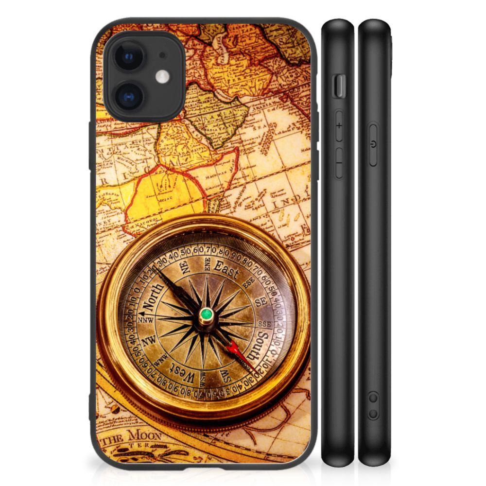 iPhone 11 TPU Backcover Kompas met kompas design op een kaart achtergrond