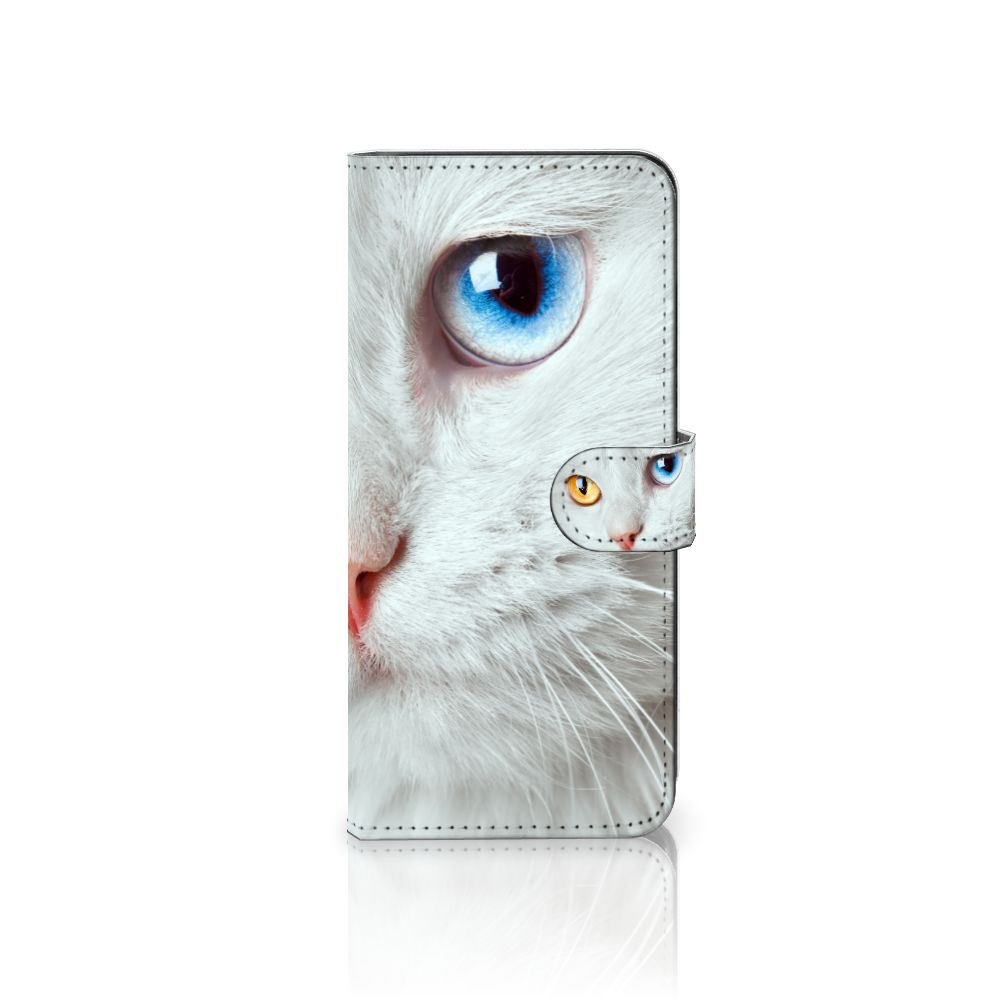 Samsung Galaxy A14 4G Telefoonhoesje met Pasjes Witte Kat voor unieke bescherming en stijl.