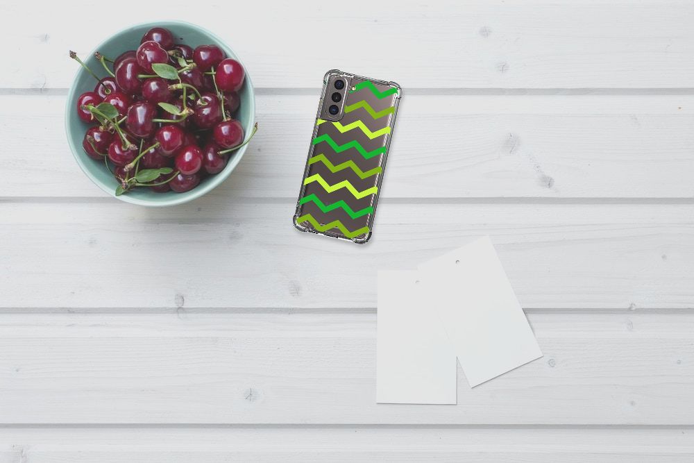 Samsung Galaxy S21 Doorzichtige Silicone Hoesje Zigzag Groen B2C Telecom