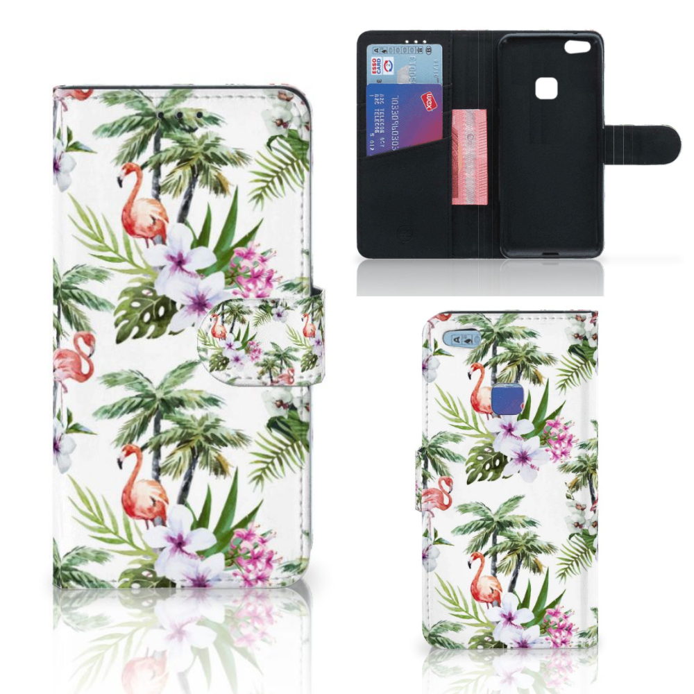 Huawei P10 Lite Telefoonhoesje met Pasjes Flamingo Palms