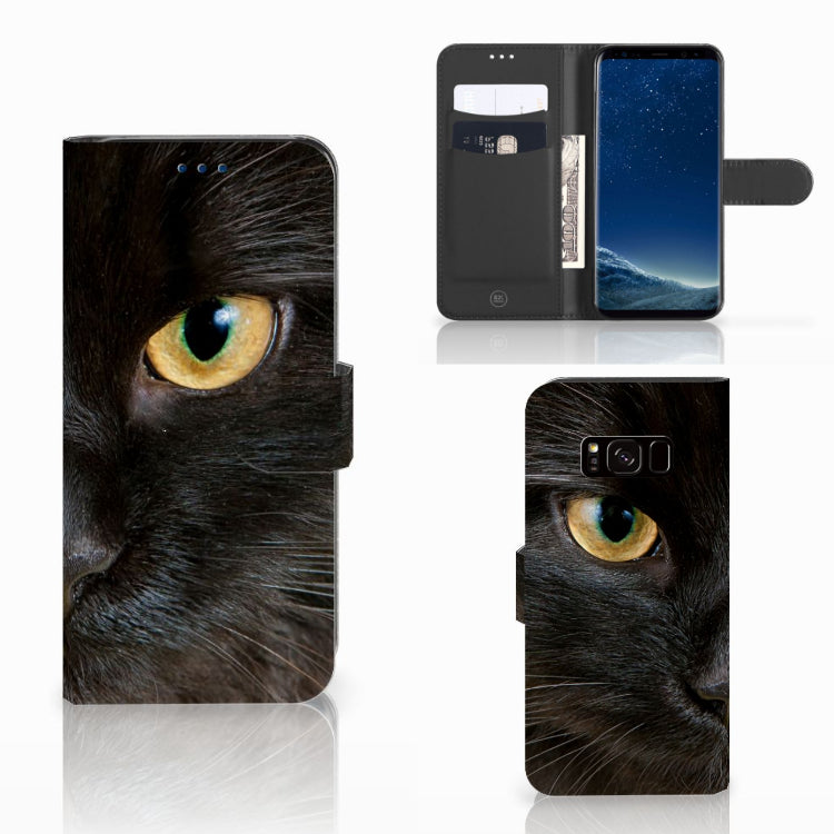 Samsung Galaxy S8 Telefoonhoesje met Pasjes Zwarte Kat