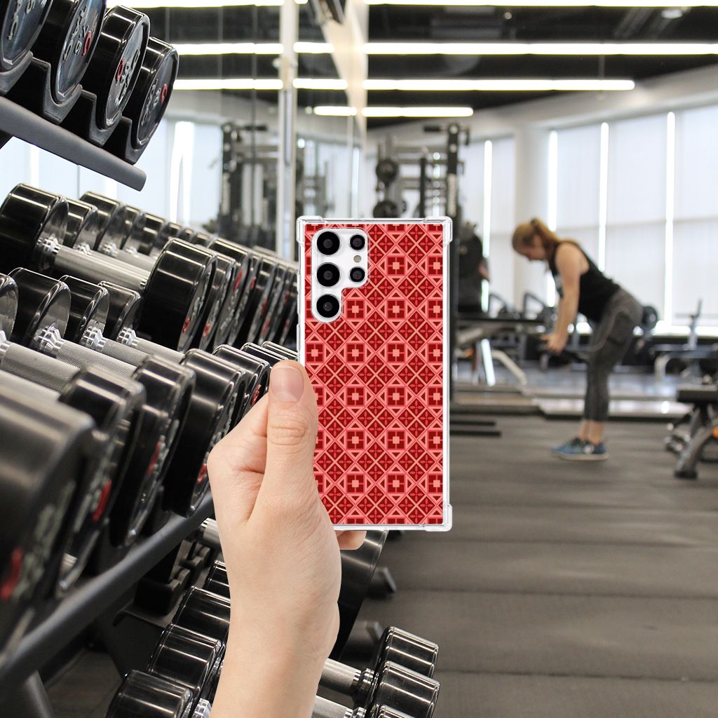 Samsung Galaxy S22 Ultra Doorzichtige Silicone Hoesje Batik Rood B2C Telecom