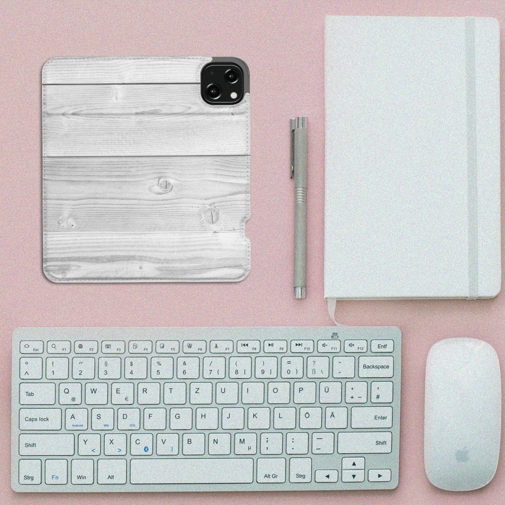 iPhone 13 Book Wallet Case White Wood