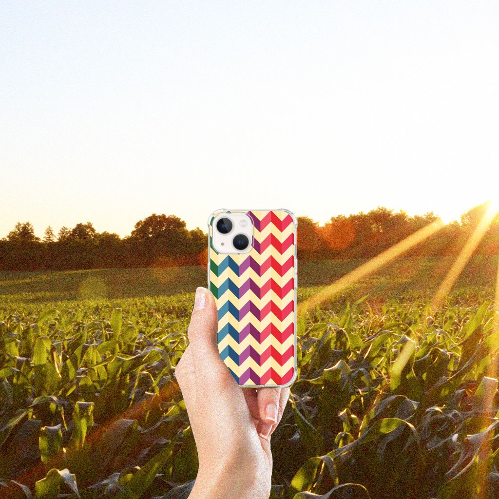 iPhone 13 mini Doorzichtige Silicone Hoesje Zigzag Multi Color - B2C Telecom