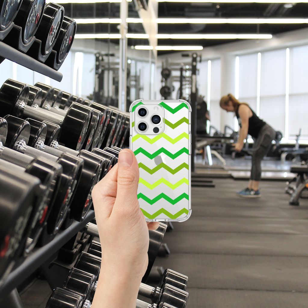 Apple iPhone 13 Pro Doorzichtige Silicone Hoesje Zigzag Groen B2C Telecom