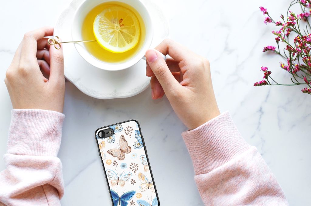 Dierenprint Telefoonhoesje voor iPhone SE 2022 | SE 2020 | 7/8 Vlinder met handen en thee.