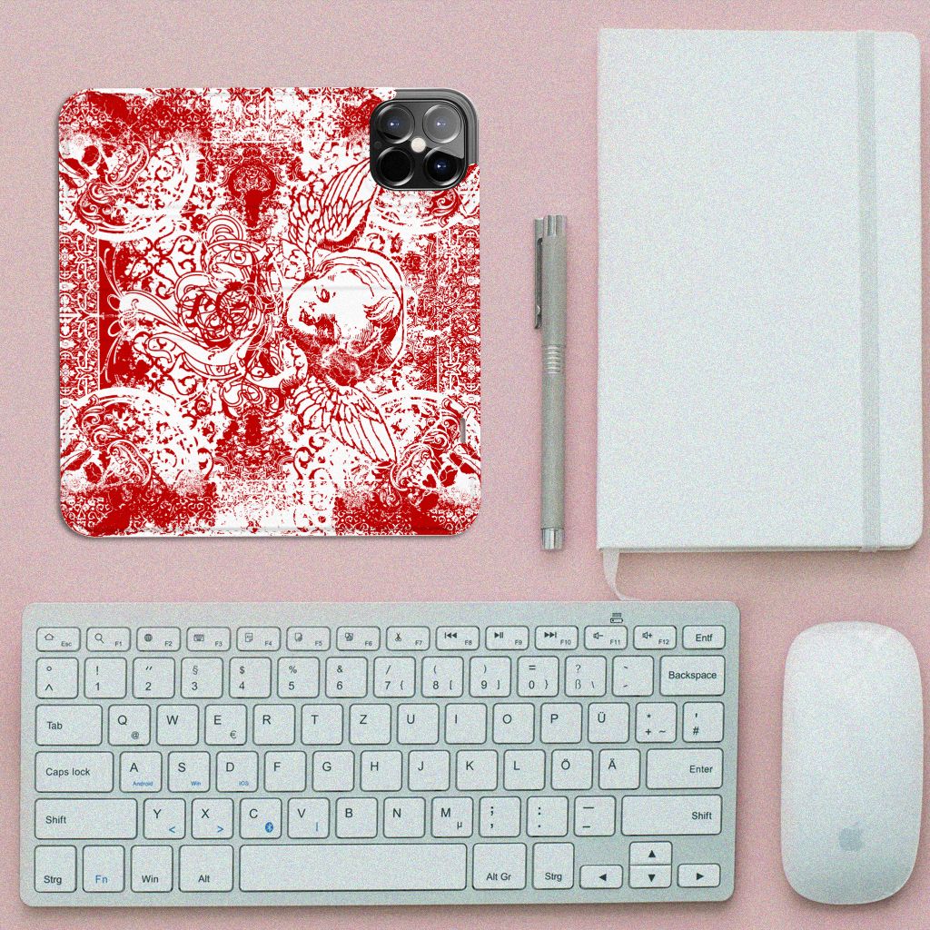 Mobiel BookCase iPhone 12 Pro Max Angel Skull Rood - B2C Telecom