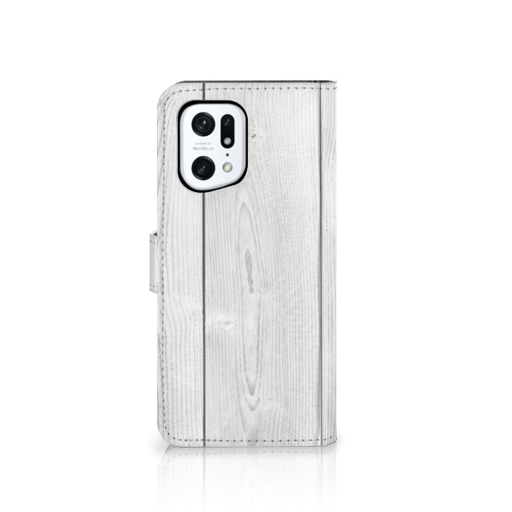 OPPO Find X5 Pro Book Style Case White Wood