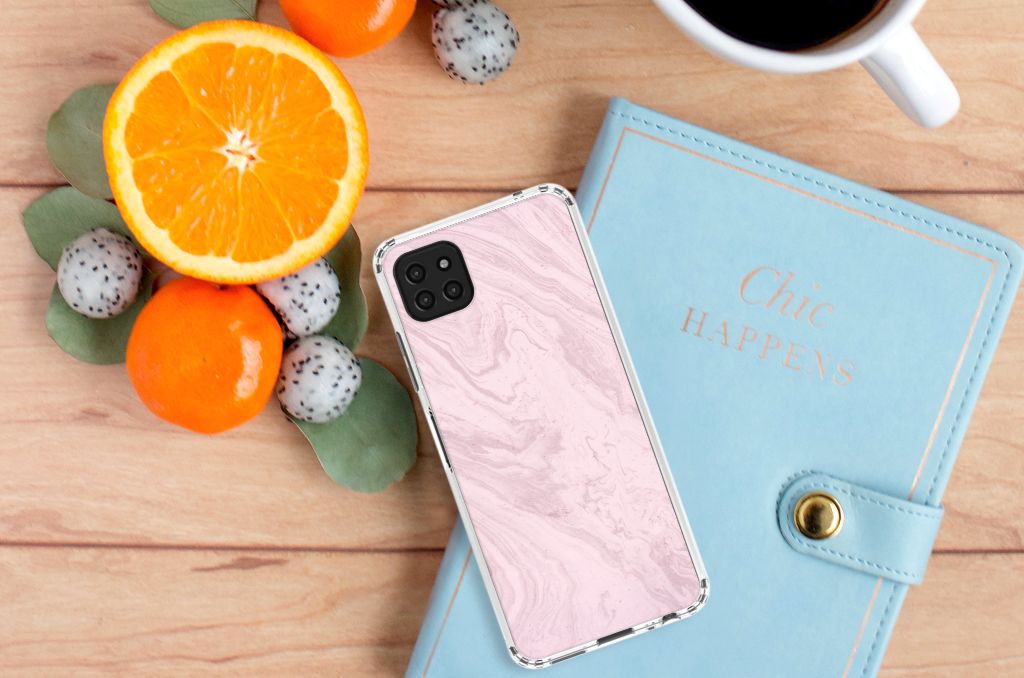 Samsung Galaxy A22 5G Anti-Shock Hoesje Marble Pink - Origineel Cadeau Vriendin B2C Telecom