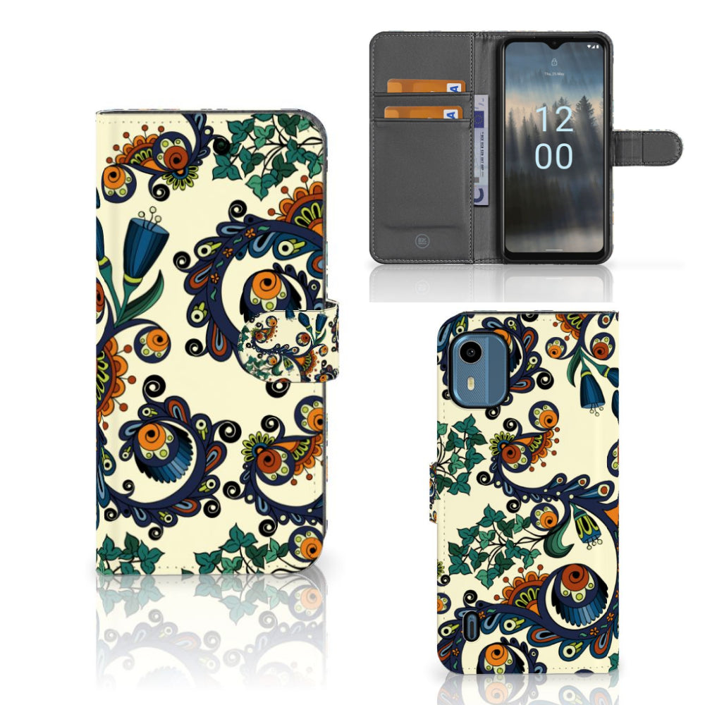 Wallet Case Nokia C12 Barok Flower