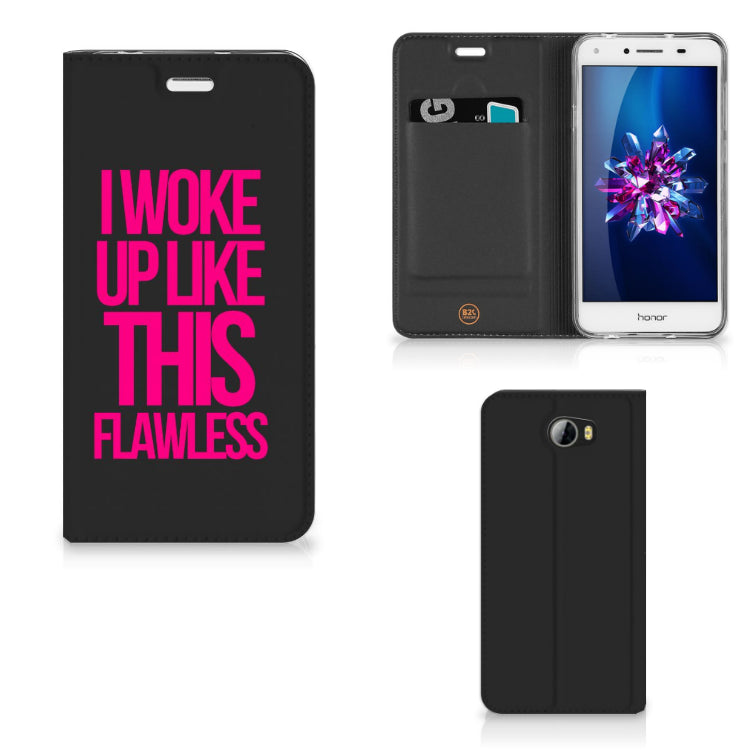 Huawei Y5 2 | Y6 Compact Hoesje met tekst Woke Up - Origineel Cadeau Zelf Maken