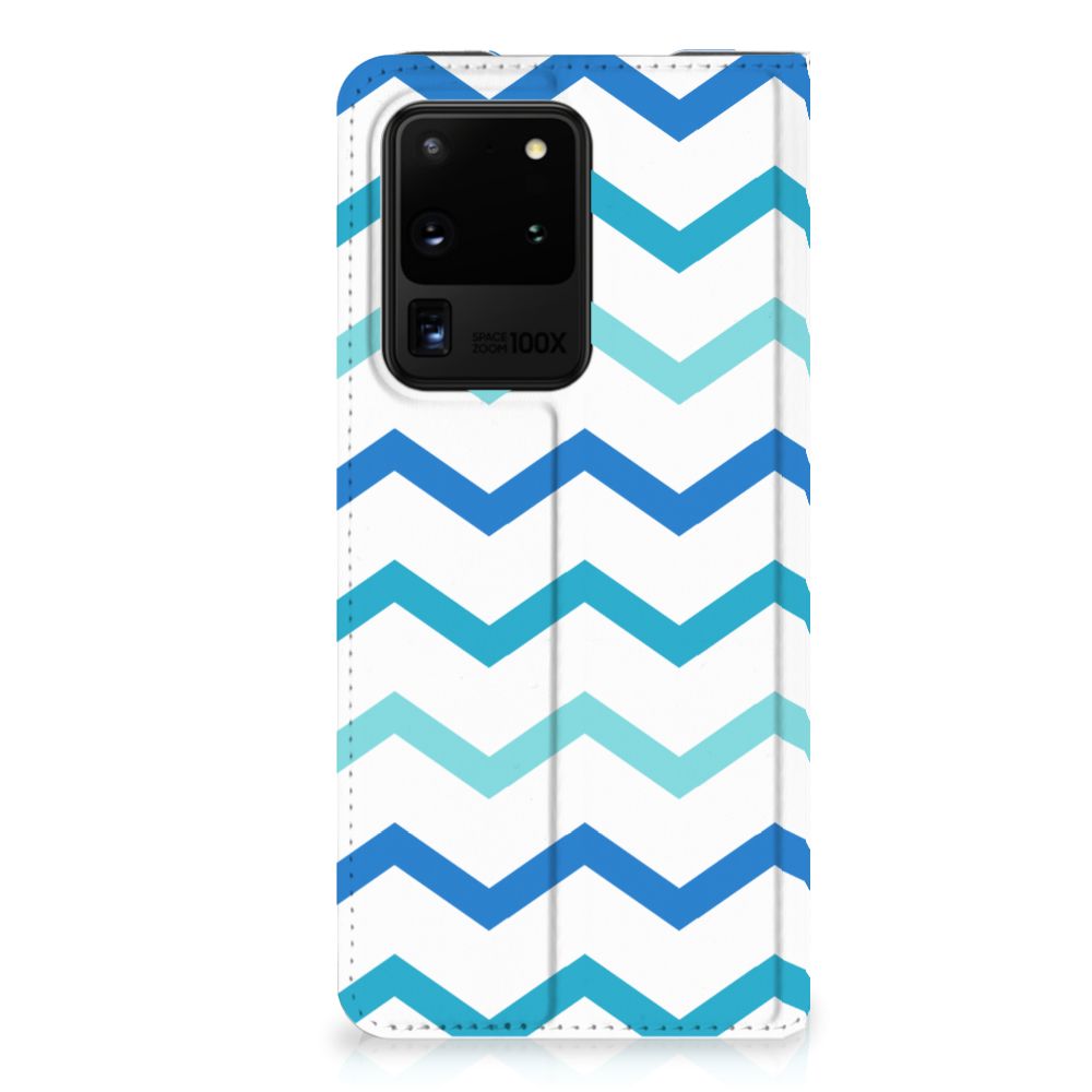Samsung Galaxy S20 Ultra Hoesje met Magneet Zigzag Blauw - B2C Telecom