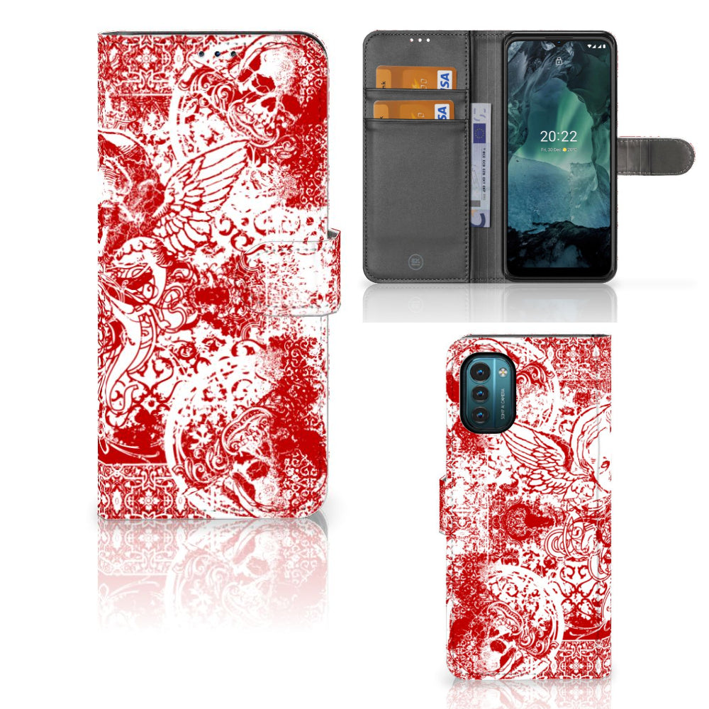 Telefoonhoesje met Naam Nokia G11 | G21 Angel Skull Rood