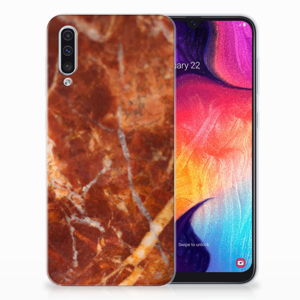 Samsung Galaxy A50 TPU Siliconen Hoesje Marmer Bruin