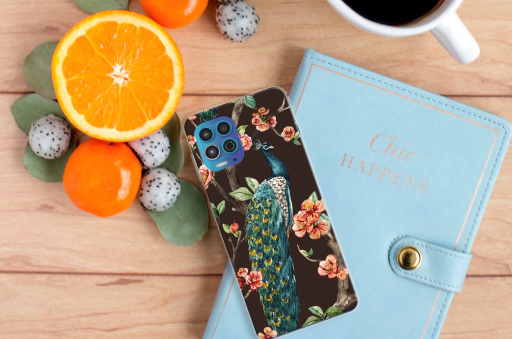 Motorola Moto G100 TPU Hoesje Pauw met Bloemen