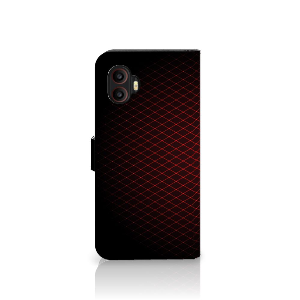 Samsung Galaxy Xcover 6 Pro Telefoon Hoesje Geruit Rood met geometrisch design en ruimte voor 3 pasjes