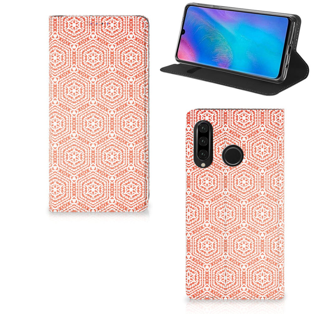 Huawei P30 Lite New Edition Hoesje met Magneet Pattern Orange