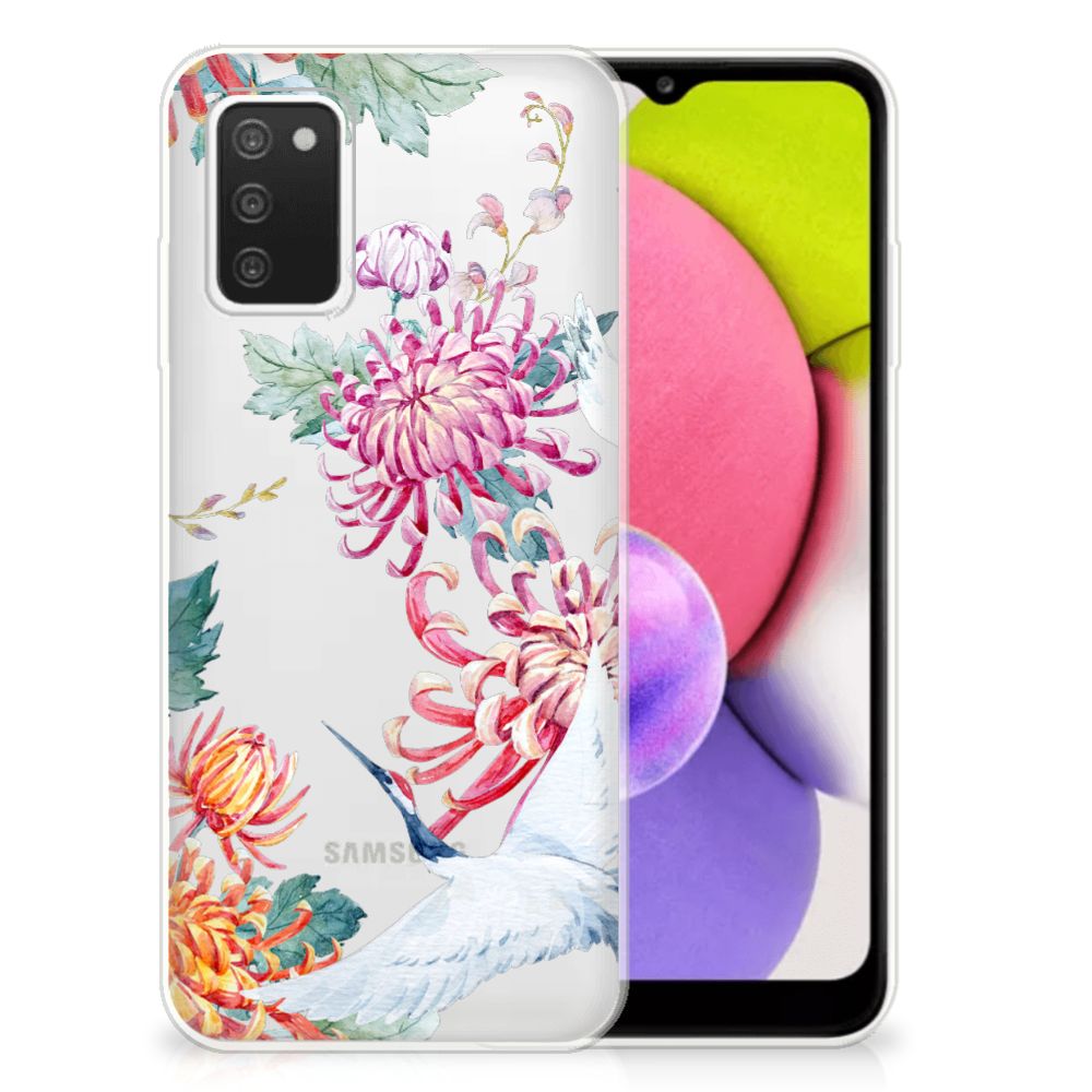 Samsung Galaxy A03S TPU Hoesje Bird Flowers