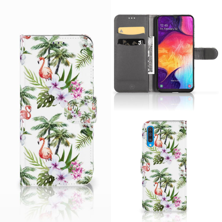 Samsung Galaxy A50 Telefoonhoesje met Pasjes Flamingo Palms