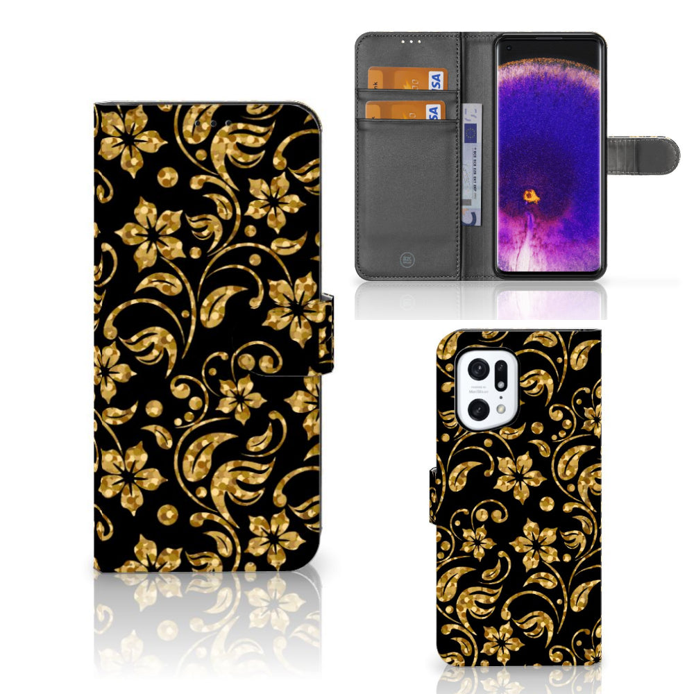 OPPO Find X5 Pro Hoesje Gouden Bloemen