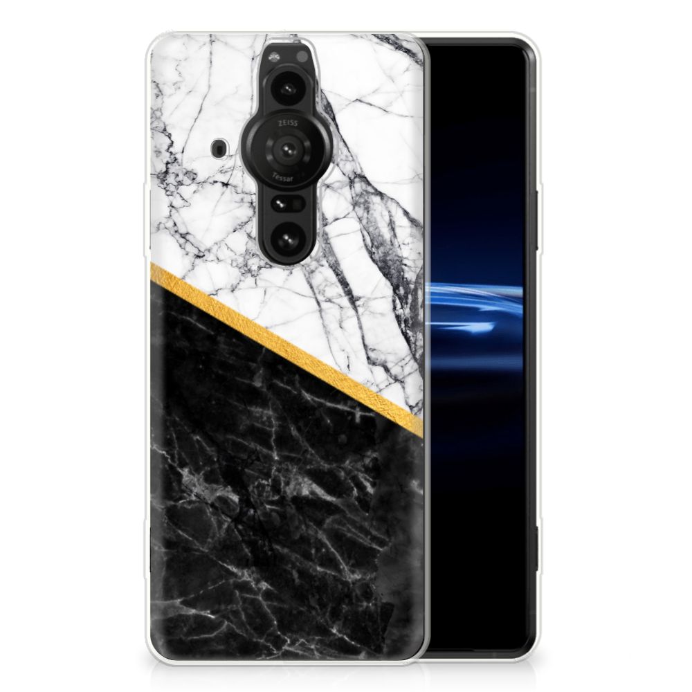 Sony Xperia Pro-I TPU Siliconen Hoesje Marmer Wit Zwart - Origineel Cadeau Man B2C Telecom