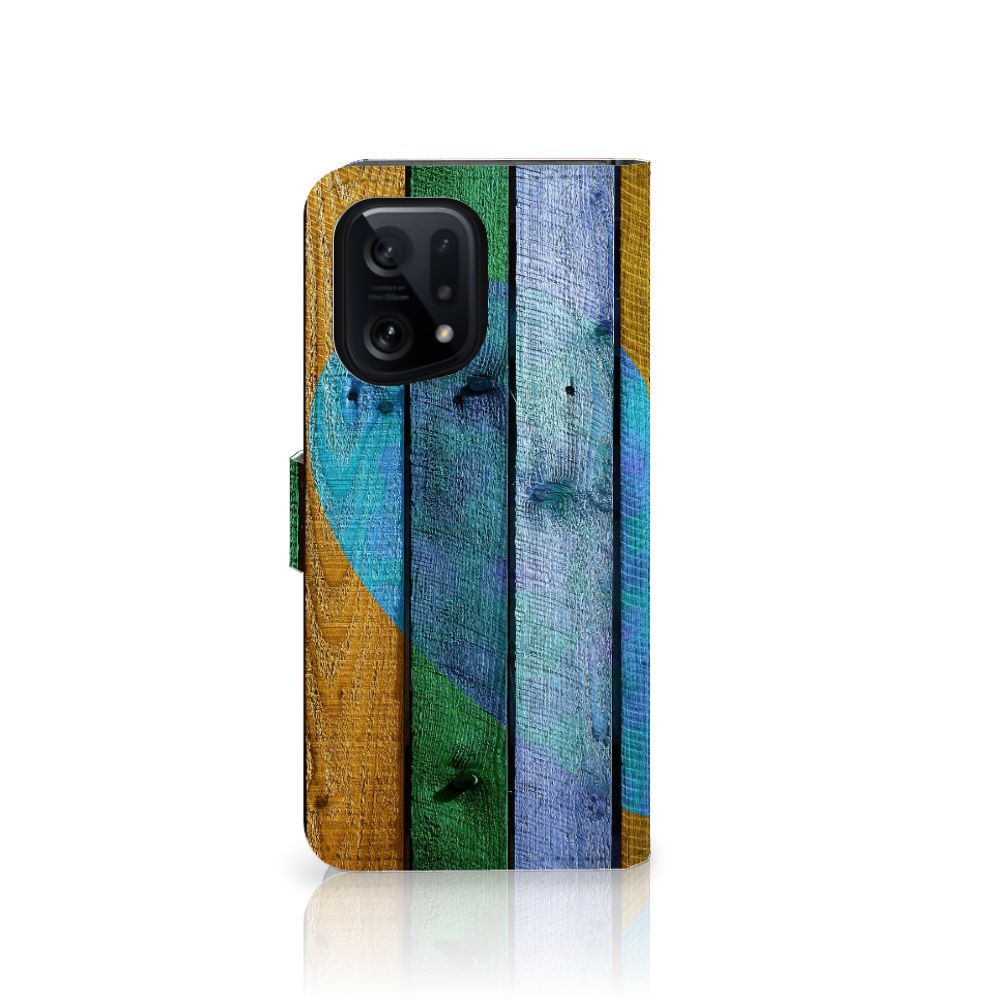 OPPO Find X5 Book Style Case Wood Heart - Cadeau voor je Vriend