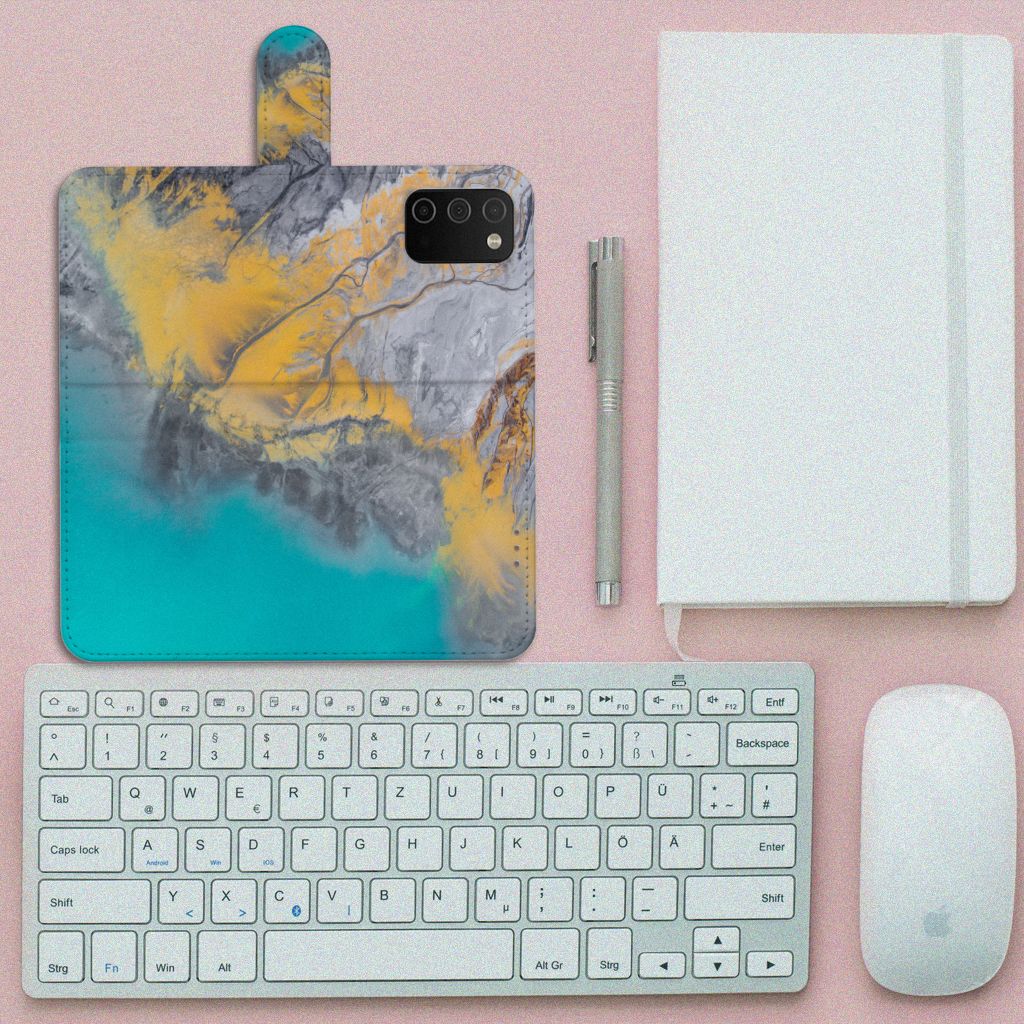 Samsung Galaxy A03s Bookcase Marble Blue Gold