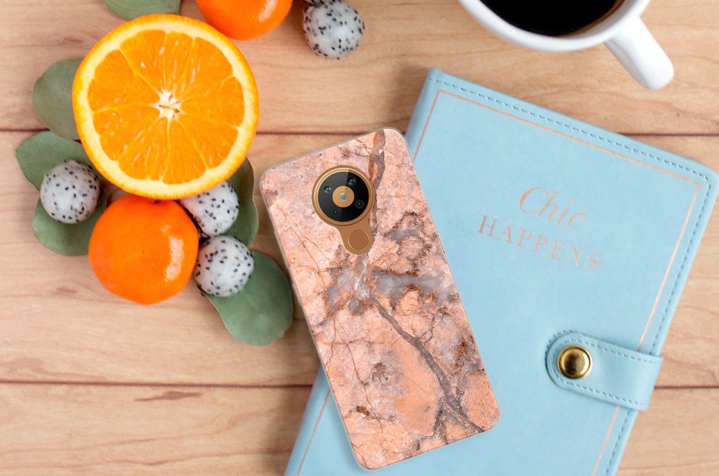 Nokia 5.3 TPU Siliconen Hoesje Marmer Oranje B2C Telecom
