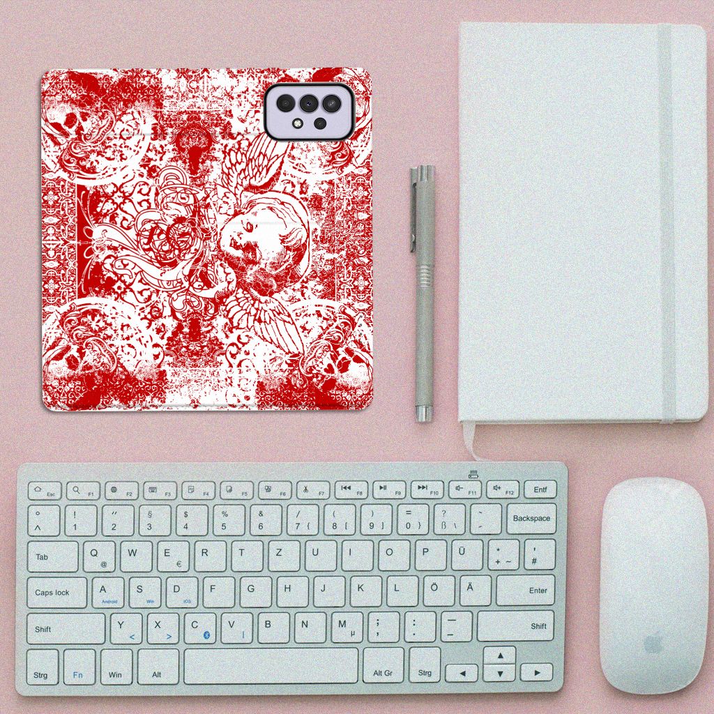 Mobiel BookCase Samsung Galaxy A33 5G Angel Skull Rood - B2C Telecom
