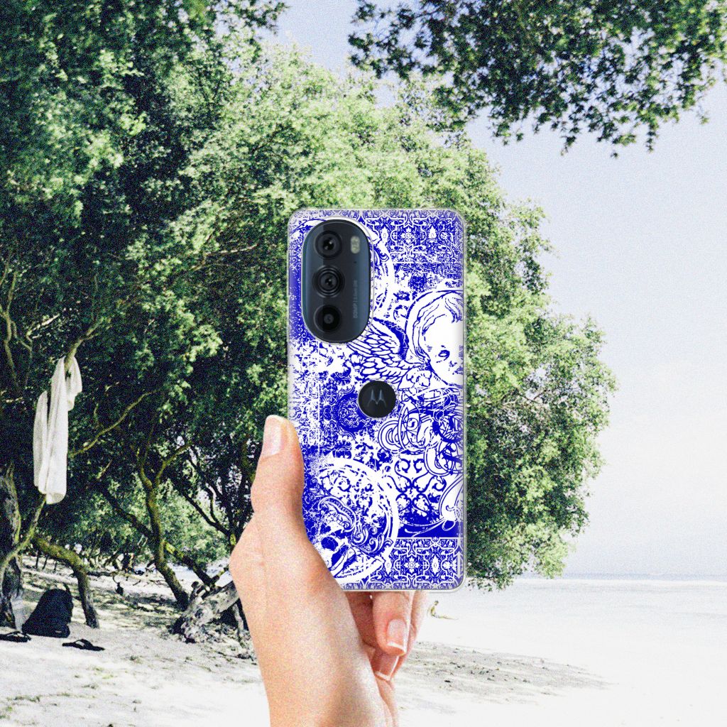 Silicone Back Case Motorola Edge 30 Pro Angel Skull Blauw B2C Telecom