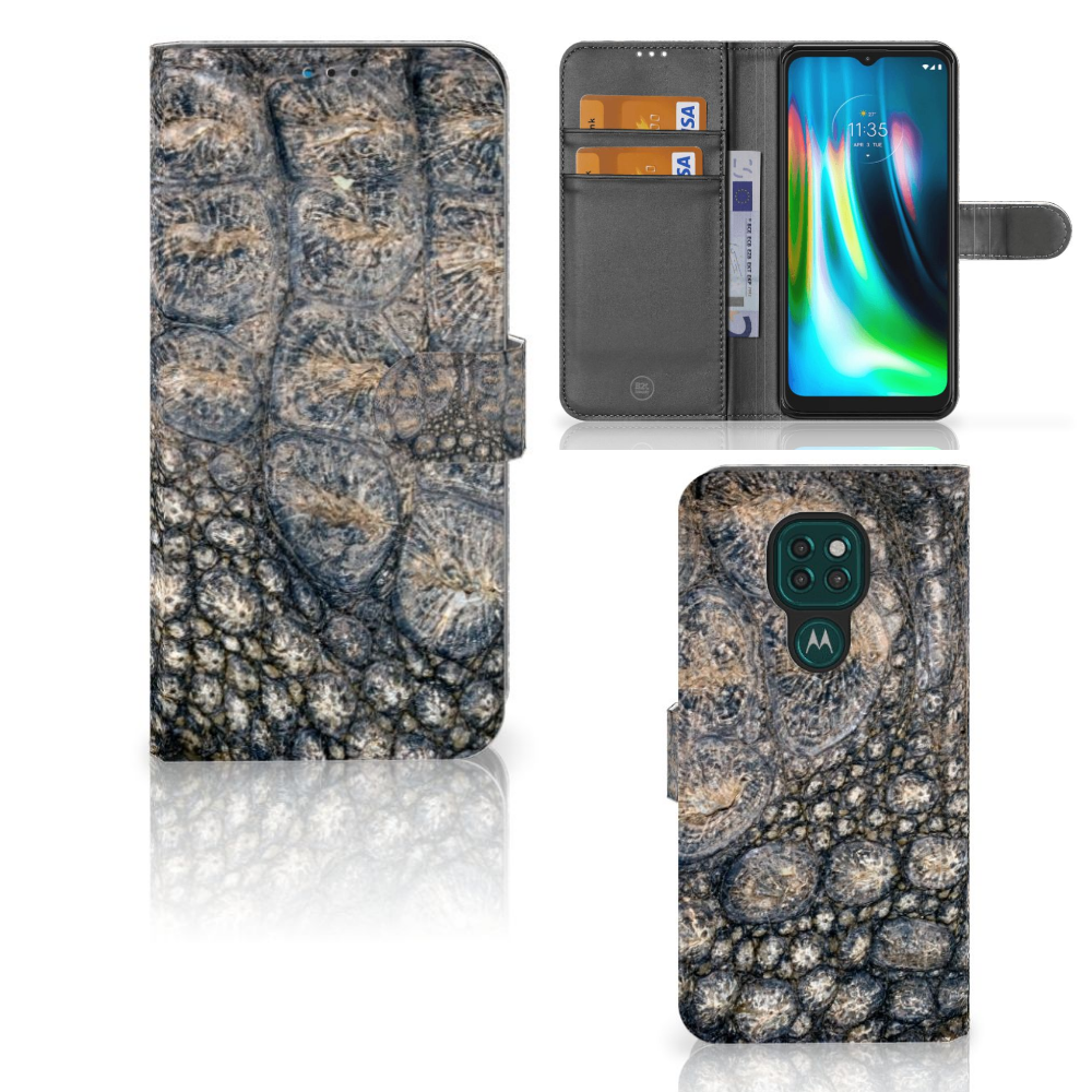 Motorola Moto G9 Play | E7 Plus Telefoonhoesje met Pasjes Krokodillenprint