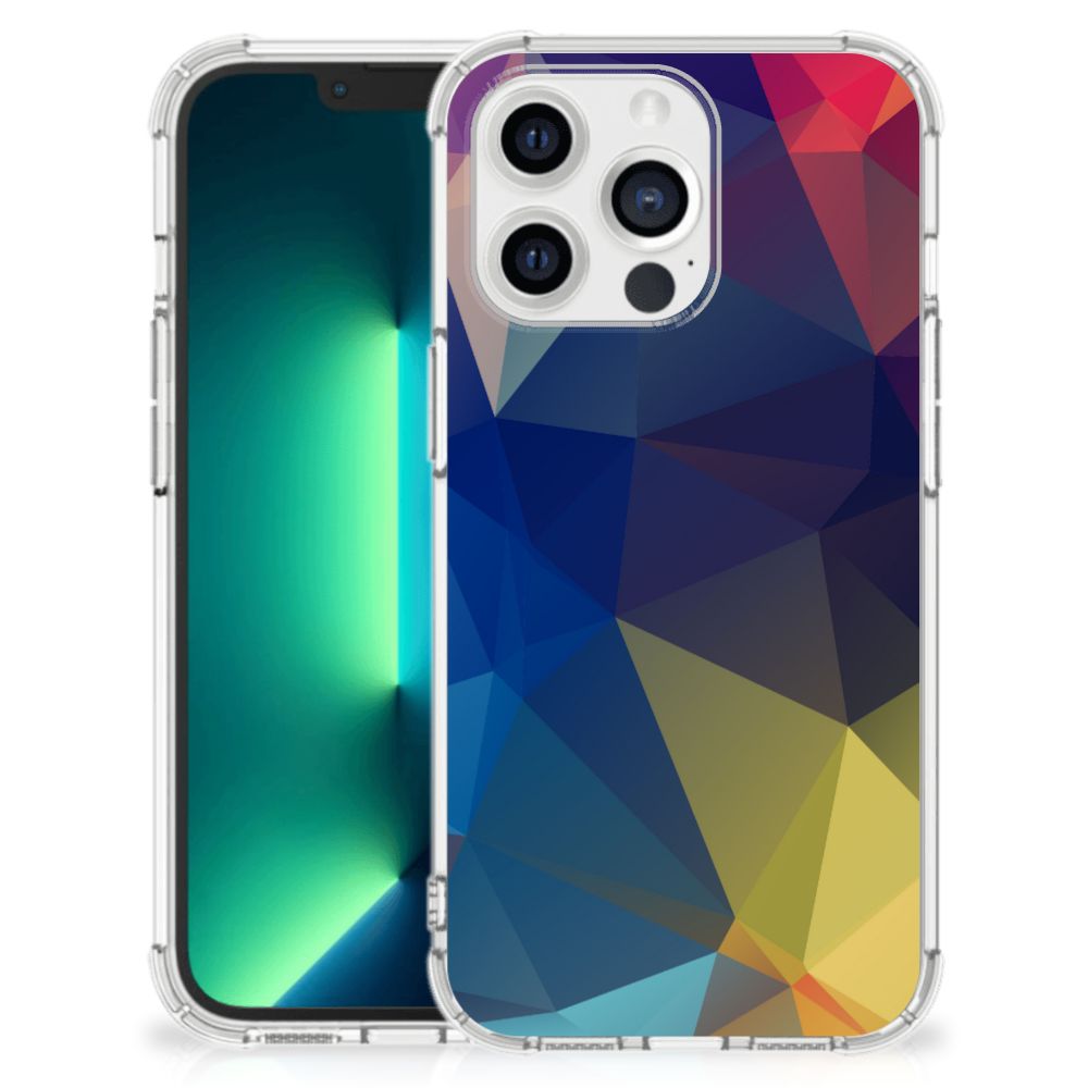iPhone 13 Pro Max Shockproof Case Polygon Dark met kleurrijk geometrisch design en flexibele rubber bescherming.