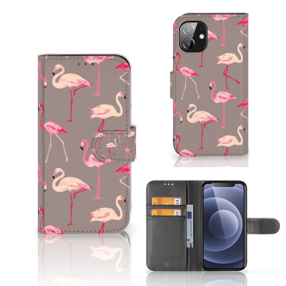 Apple iPhone 12 Mini Telefoonhoesje met Pasjes Flamingo