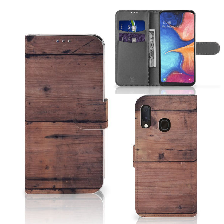 Samsung Galaxy A20e Book Style Case Old Wood