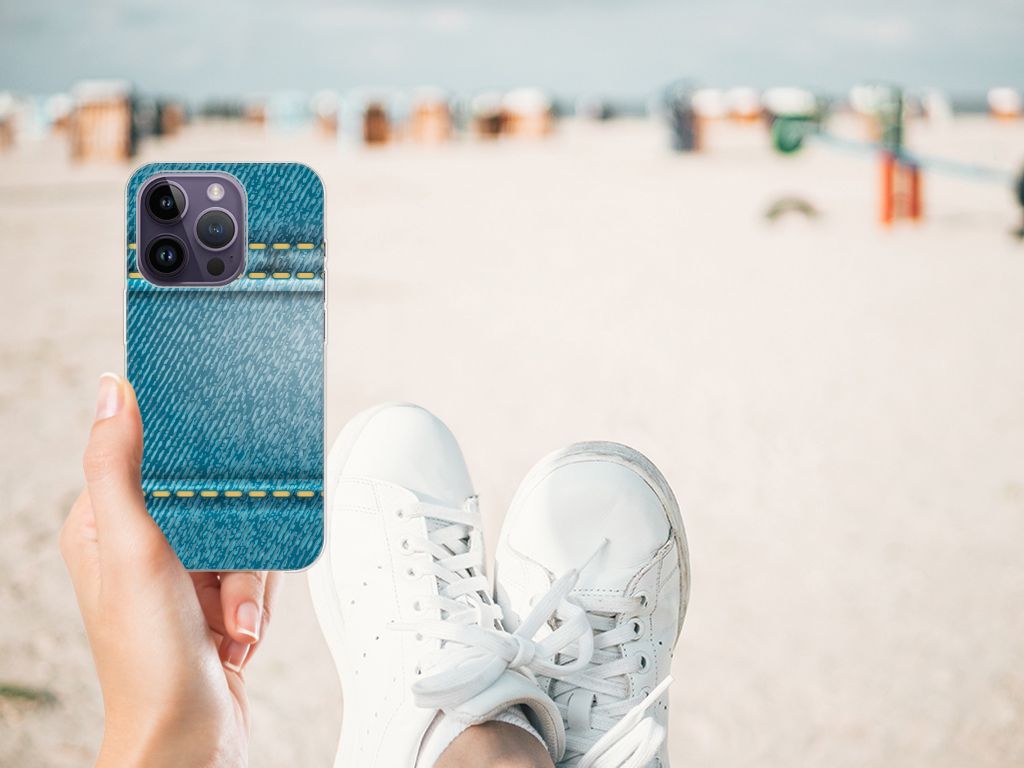 Apple iPhone 14 Pro Silicone Back Cover Jeans met denim-design, perfect voor jouw smartphone! 👖
