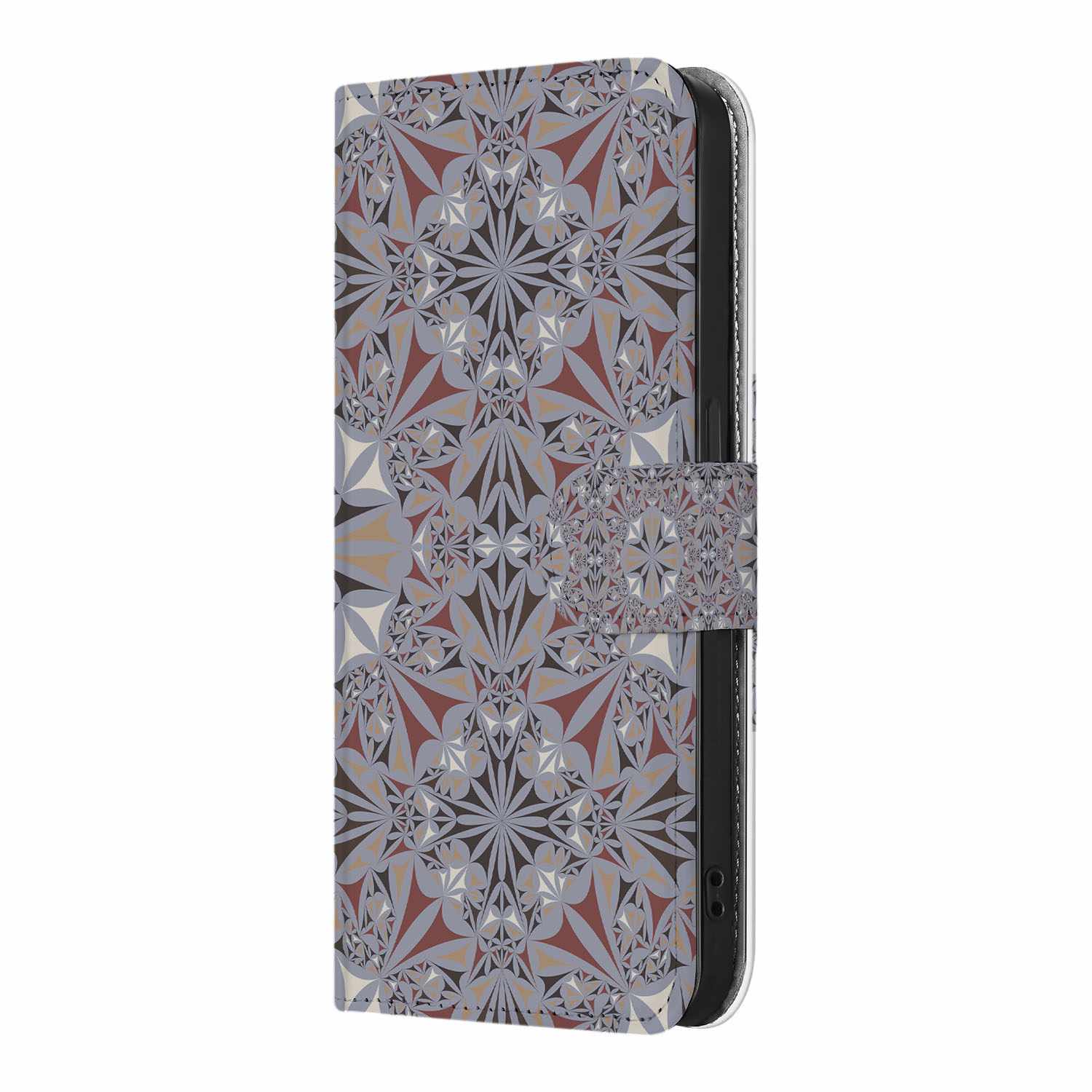 iPhone 16e Bookcase Flower Tiles met kleurrijk tegelpatroon voor stijlvolle bescherming en duurzaamheid.