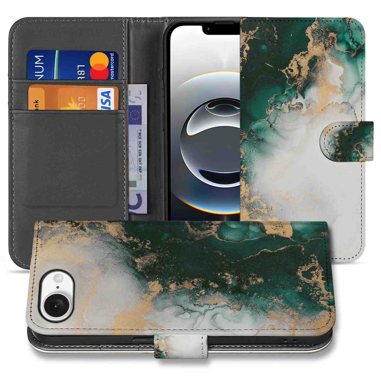 Bookcase voor iPhone 16e Marmer Groen