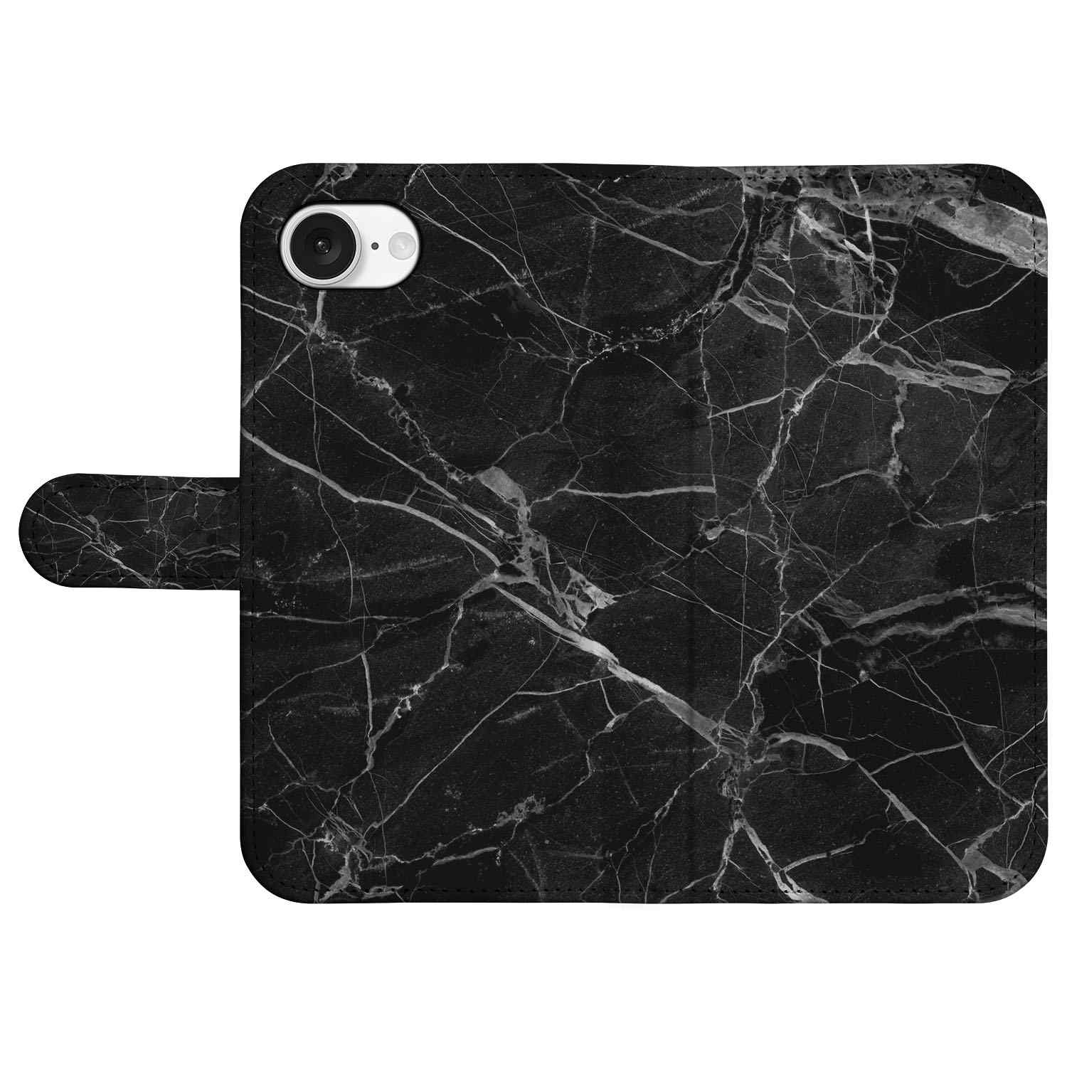 iPhone 16e Bookcase Marmer Zwart - Origineel Cadeau Vader met artistiek zwart marmer design.