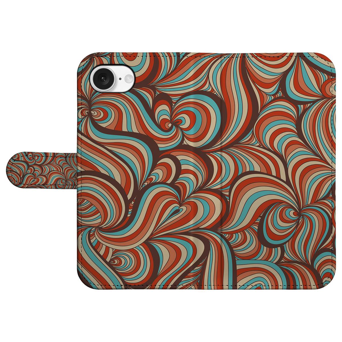 iPhone 16e Hoesje Retro met kleurrijke abstracte patronen en unieke vormen op de buitenkant.