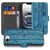 iPhone 16e Book Style Case Wood Blue with card holders and blue wood texture design.